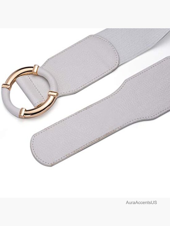 Vintage Elastic Wide Waist PU Leather Cinch Belt with Gold O Buckle main image 2